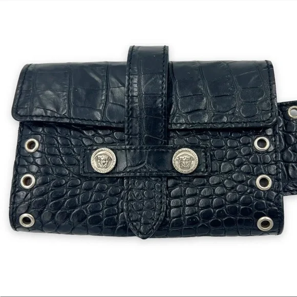 Very Rare Versace Crocodile Riveted Medusa Head Belt Bag